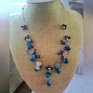 Blue strung on metal  necklace